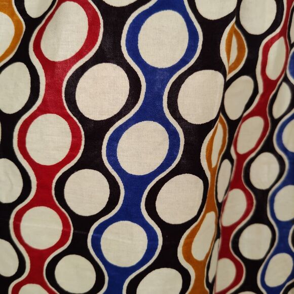 Vintage 70s Psychedelic Skirt Size S Wavy Geometric Print Elastic Waist Knee - Picture 14 of 15